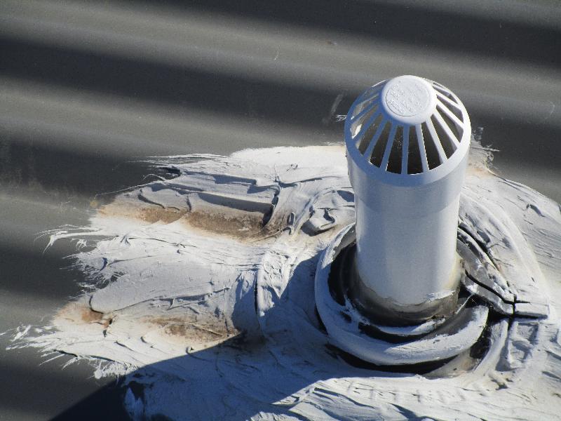 Poorly executed repairs to roof vent pipe